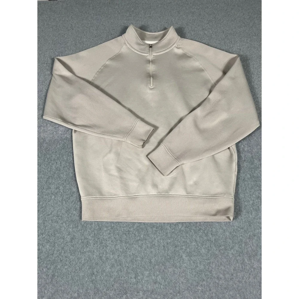 FootJoy Mens Quarter Zip Pullover Tan Beige Golf Sweater Large FJ Logo Mock Neck